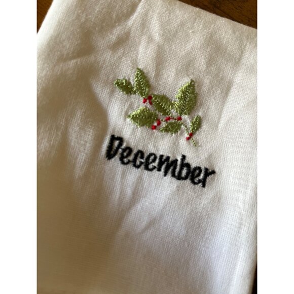 Embroidered Seasonal Linen Hand Towels Set Of 7 Featuring June-December Designs - Picture 4 of 12